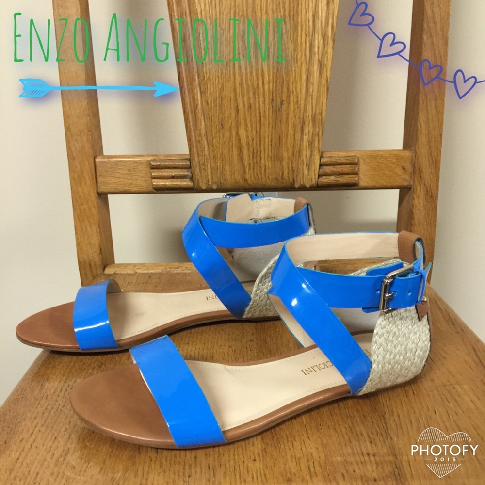 New Size 7 Enzo Angiolini Katira Sandals Bright Blue Straps